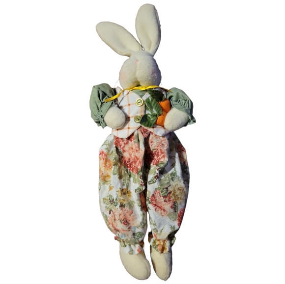 Vtg Stuffed Easter Bunny Rabbit Floral Carrots Ruffles - Picture 6 of 8